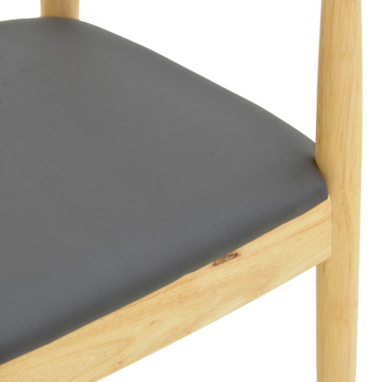 Πολυθρόνα Joube  rubberwood σε φυσική απόχρωση με μαύρο pu μαξιλάρι 59x48x73εκ