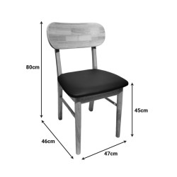 Καρέκλα Bedona  rubberwood σε φυσική απόχρωση με μαύρο pu μαξιλάρι 47x46x80εκ