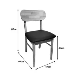 Καρέκλα Bedona  rubberwood σε φυσική απόχρωση με μαύρο pu μαξιλάρι 47x46x80εκ