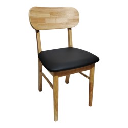 Καρέκλα Bedona  rubberwood σε φυσική απόχρωση με μαύρο pu μαξιλάρι 47x46x80εκ
