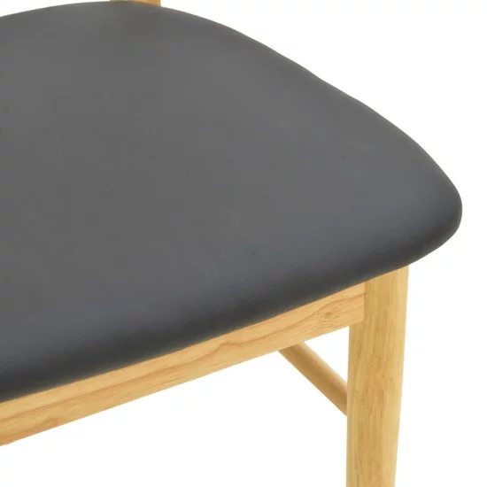 Καρέκλα Bedona  rubberwood σε φυσική απόχρωση με μαύρο pu μαξιλάρι 47x46x80εκ