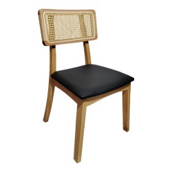 Καρέκλα Renna  ξύλο οξιάς σε φυσική απόχρωση με μαύρο pu μαξιλάρι 48x52x79εκ