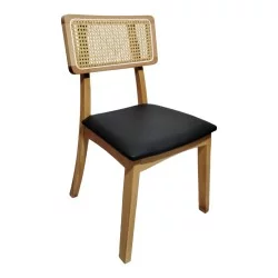 Καρέκλα Renna  ξύλο οξιάς σε φυσική απόχρωση με μαύρο pu μαξιλάρι 48x52x79εκ