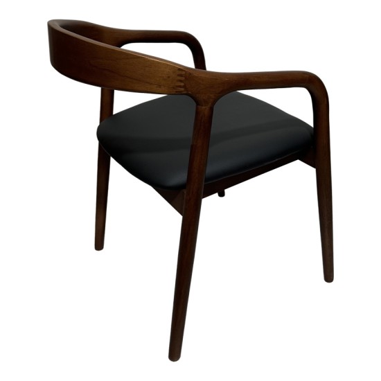 Πολυθρόνα Hogie  rubberwood σε καφέ απόχρωση με μαύρο pu μαξιλάρι 61x60x76εκ