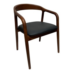 Πολυθρόνα Hogie  rubberwood σε καφέ απόχρωση με μαύρο pu μαξιλάρι 61x60x76εκ