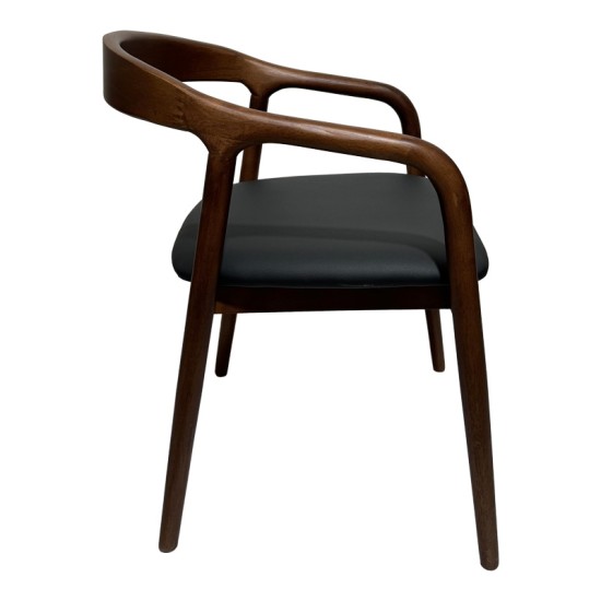 Πολυθρόνα Hogie  rubberwood σε καφέ απόχρωση με μαύρο pu μαξιλάρι 61x60x76εκ