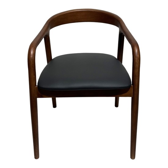 Πολυθρόνα Hogie  rubberwood σε καφέ απόχρωση με μαύρο pu μαξιλάρι 61x60x76εκ