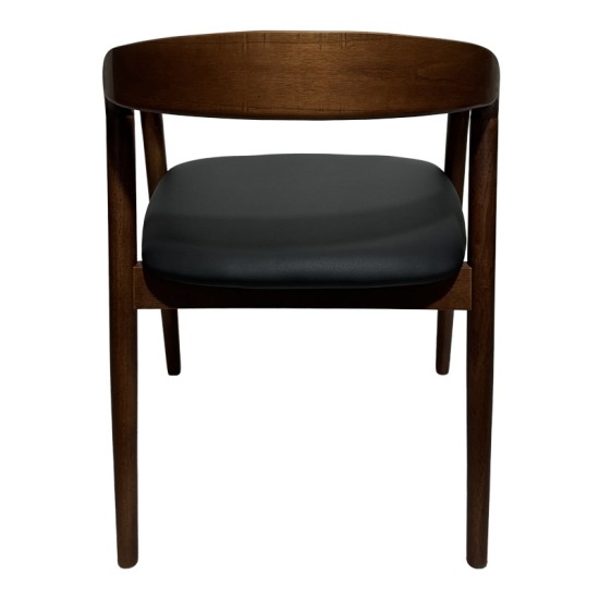 Πολυθρόνα Hogie  rubberwood σε καφέ απόχρωση με μαύρο pu μαξιλάρι 61x60x76εκ