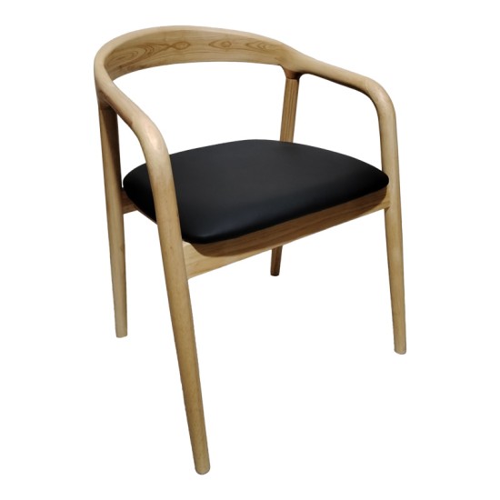 Πολυθρόνα Hogie  rubberwood σε φυσική απόχρωση με μαύρο pu μαξιλάρι 61x60x76εκ