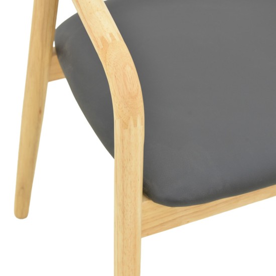 Πολυθρόνα Hogie  rubberwood σε φυσική απόχρωση με μαύρο pu μαξιλάρι 61x60x76εκ