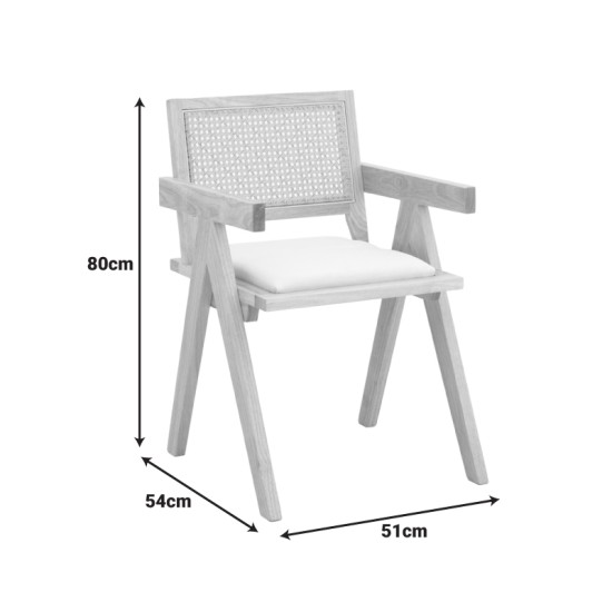 Πολυθρόνα Winslow  rubberwood σε φυσική απόχρωση-ύφασμα λευκό 51x54x80εκ