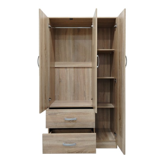 Ντουλάπα τρίφυλλη με 2 συρτάρια Lego  σε sonoma απόχρωση 90x42x180εκ