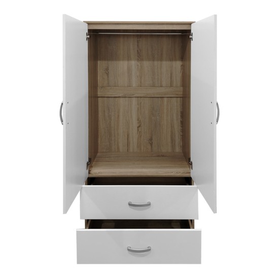 Ντουλάπα δίφυλλη με 2 συρτάρια Lego  σε sonoma-λευκή απόχρωση 80x42x180εκ