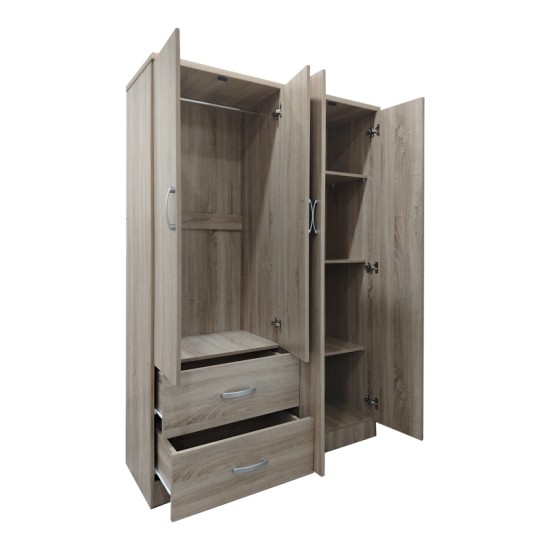 Ντουλάπα τετράφυλλη με 2 συρτάρια Lego  σε sonoma απόχρωση 120.5x42x181εκ