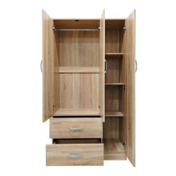 Ντουλάπα τρίφυλλη με 2 συρτάρια και πατάρι Lego  σε oak απόχρωση 90x42x240εκ