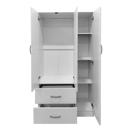 Ντουλάπα τρίφυλλη με 2 συρτάρια και πατάρι Athos  σε λευκή απόχρωση 90x42x240εκ