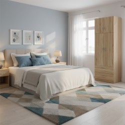 Ντουλάπα δίφυλλη με 2 συρτάρια και πατάρι Lego  σε oak απόχρωση 80x42x240εκ