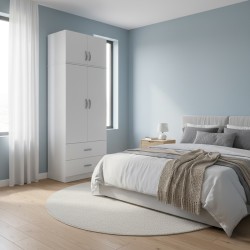 Ντουλάπα δίφυλλη με 2 συρτάρια και πατάρι Lego  σε λευκή απόχρωση 80x42x240εκ