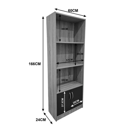 Βιβλιοθήκη Tekaro  sonoma-ανθρακί 60x29x166εκ