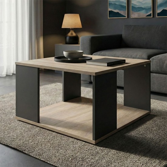 Τραπέζι σαλονιού Zelegan  sonoma-ανθρακί 60x60x39εκ