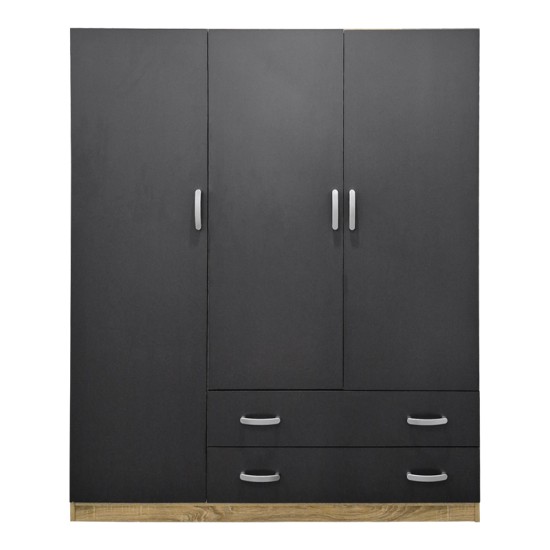 Ντουλάπα τρίφυλλη με 2 συρτάρια Alvia  sonoma-ανθρακί 150x51x180εκ