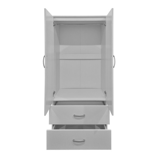 Ντουλάπα δίφυλλη με 2 συρτάρια Alvia  λευκή 80x51.5x180εκ