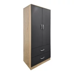 Ντουλάπα δίφυλλη με 2 συρτάρια Alvia  sonoma-ανθρακί 80x51.5x180εκ