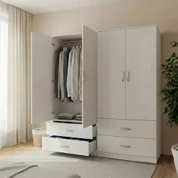Ντουλάπα τετράφυλλη με συρτάρια Athos  λευκή 160x42x180εκ