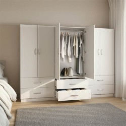 Ντουλάπα εξάφυλλη με συρτάρια Athos  λευκή 240x42x180εκ