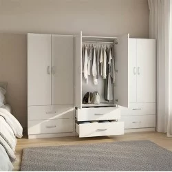 Ντουλάπα εξάφυλλη με συρτάρια Athos  λευκή 240x42x180εκ