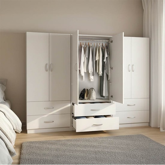 Ντουλάπα εξάφυλλη με συρτάρια Athos  λευκή 240x42x180εκ