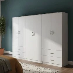 Ντουλάπα εξάφυλλη Athos  λευκή 240x42x180εκ