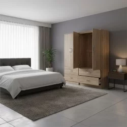 Ντουλάπα τετράφυλλη με συρτάρια Athos  sonoma 160x42x180εκ