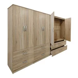 Ντουλάπα εξάφυλλη με συρτάρια Athos  sonoma 240x42x180εκ