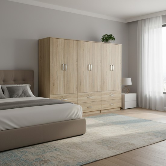 Ντουλάπα εξάφυλλη με συρτάρια Lego  sonoma 240x42x180εκ