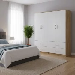 Ντουλάπα τετράφυλλη με συρτάρια Athos  sonoma- λευκή 160x42x180εκ