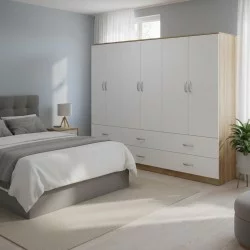 Ντουλάπα εξάφυλλη με συρτάρια Athos  sonoma-λευκό  240x42x180εκ