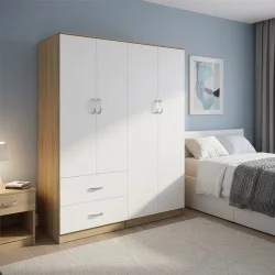 Ντουλάπα τετράφυλλη Athos  sonoma-λευκό 160x42x180εκ