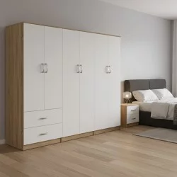 Ντουλάπα εξάφυλλη Athos I  sonoma-λευκό 240x42x180εκ