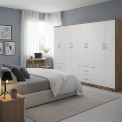 Ντουλάπα οχτάφυλλη Athos  sonoma-λευκή 241x42x181εκ