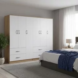 Ντουλάπα εξάφυλλη Athos  sonoma-λευκό 180x42x180εκ