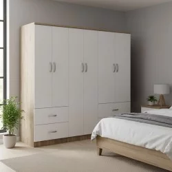 Ντουλάπα εξάφυλλη Athos  Sonoma-λευκό 200.5x42x180εκ