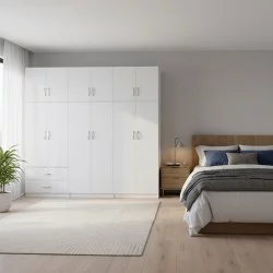 Ντουλάπα εξάφυλλη με πατάρι Athos I  λευκή 240x42x240εκ