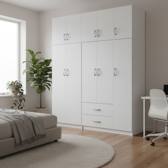 Ντουλάπα πεντάφυλλη με πατάρι Athos I  λευκή 170x42x240εκ