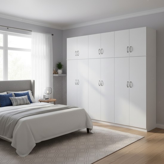 Ντουλάπα εξάφυλλη με πατάρι Athos ΙΙ  λευκή 240x42x240εκ