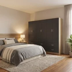 Ντουλάπα εξάφυλλη με συρτάρια Athos  sonoma-ανθρακι 240x42x180εκ