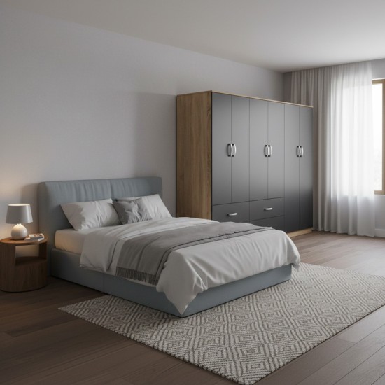 Ντουλάπα εξάφυλλη Lego  sonoma-ανθρακί 240x42x180εκ