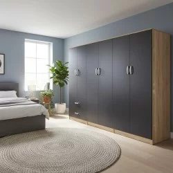 Ντουλάπα εξάφυλλη Athos I  sonoma-ανθρακί 240x42x180εκ