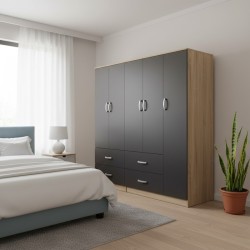 Ντουλάπα πεντάφυλλη Lego  sonoma-ανθρακί 170x42x180εκ