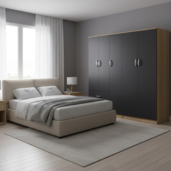 Ντουλάπα πεντάφυλλη Lego I  sonoma-ανθρακί 170x42x180εκ